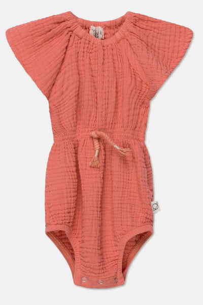 Gauze flutter baby romper - Coral