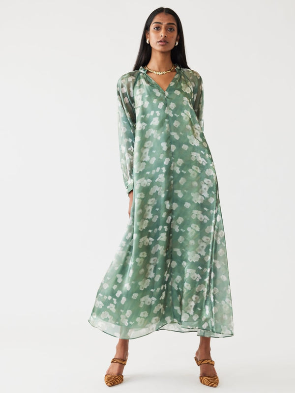 Caroline Dress - Green Blurry Magnolia