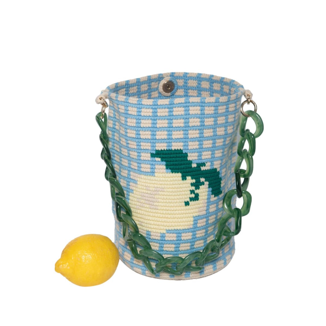 Grid Midi Bucket Bag - Lemon
