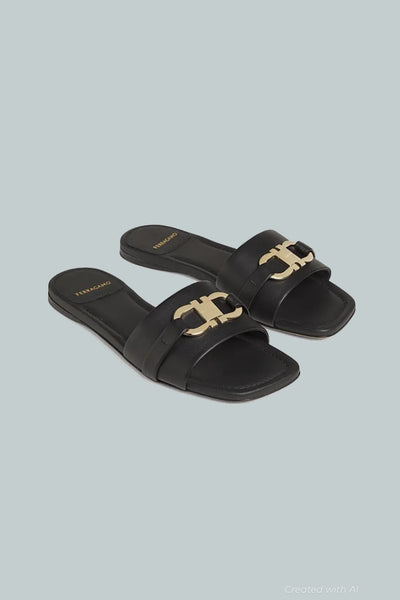 Leah Gancini Slide Sandals - Black - US 7 (UK 5) - Sandal