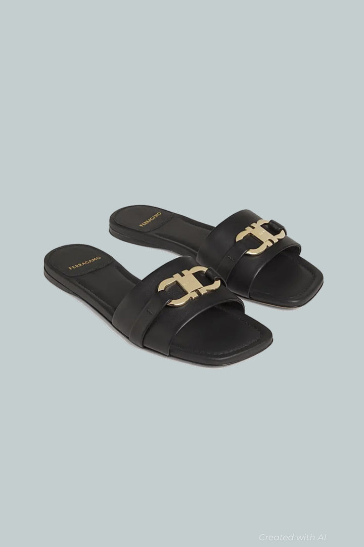 Leah Gancini Slide Sandals - Black - US 7 (UK 5) - Sandals