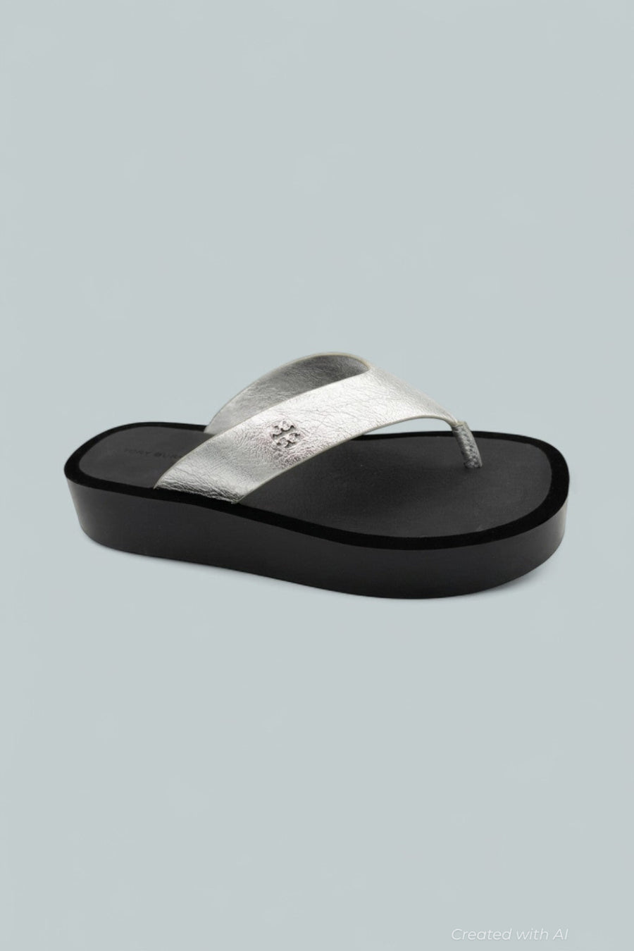 Leather Platform Flip Flops - Silver/Perfect Black - 8 - Flip Flop
