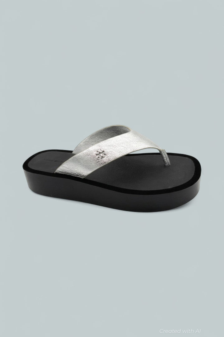 Leather Platform Flip Flops - Silver/Perfect Black - 8 - Flip Flop