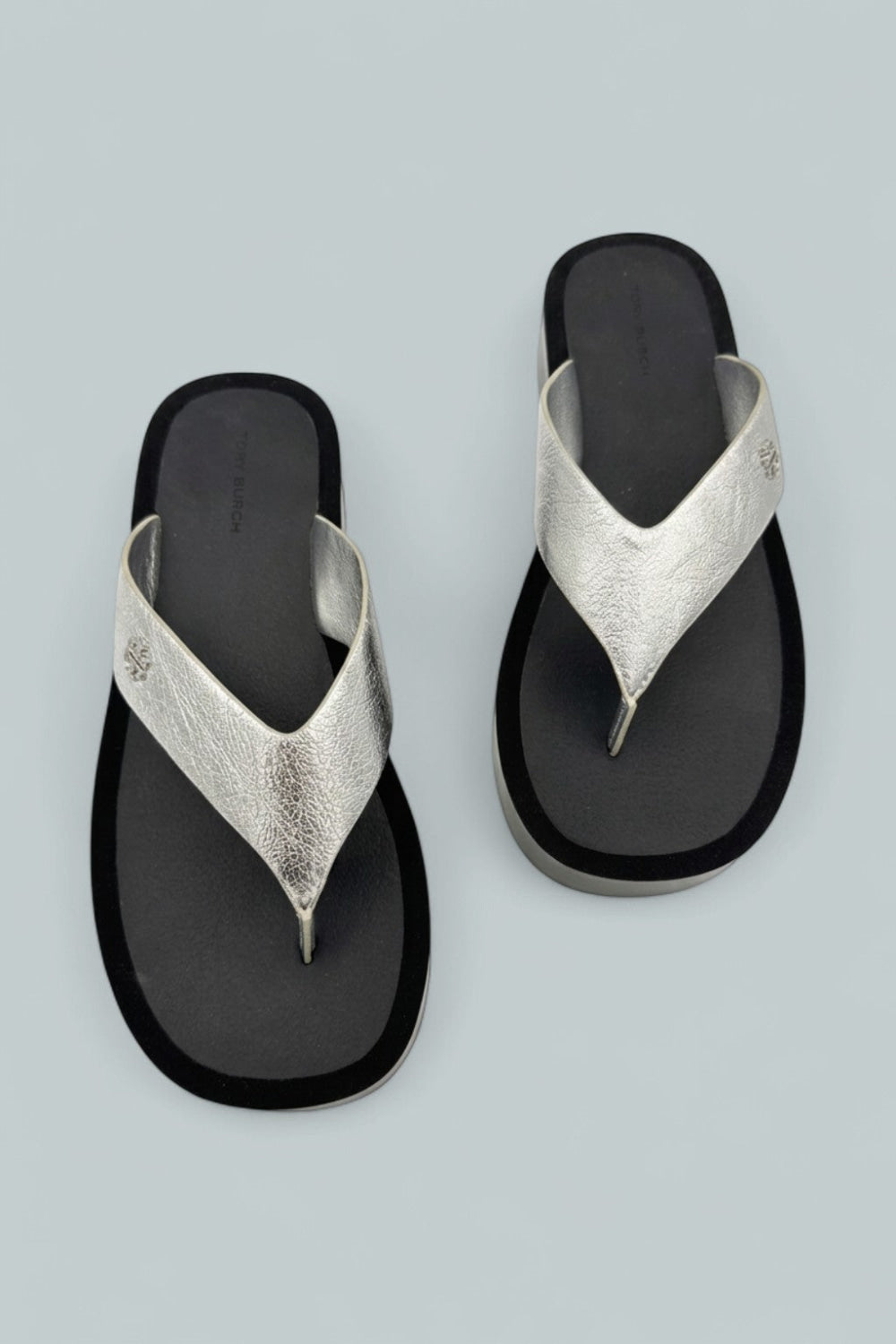 Leather Platform Flip Flops - Silver/Perfect Black - 8 - Flip Flop