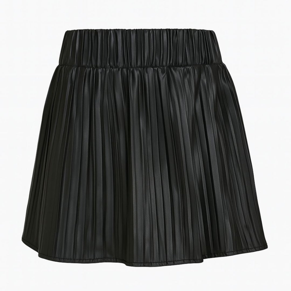 Leatherette Pleated Skirt - Black - Skirt
