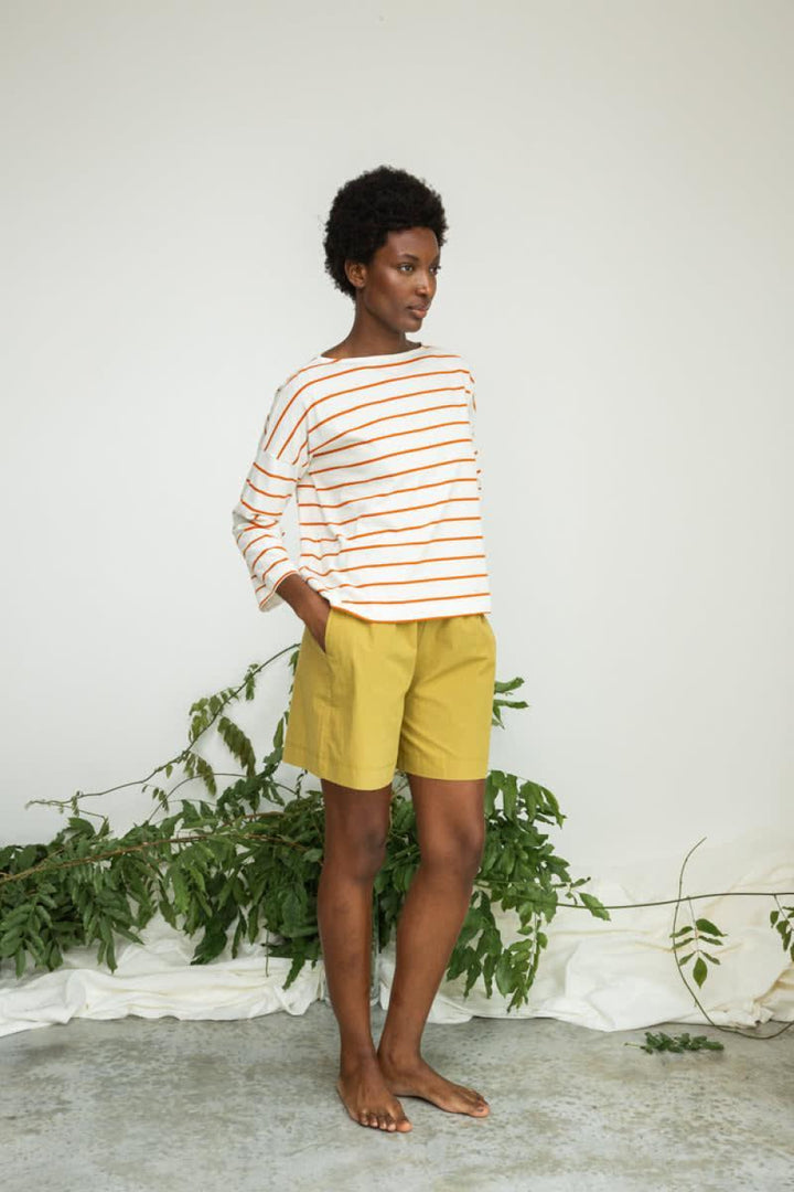 Leia-Sue Organic Cotton Top - White and Brick - Shirt