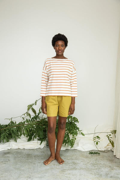 Leia-Sue Organic Cotton Top - White and Brick - Shirt
