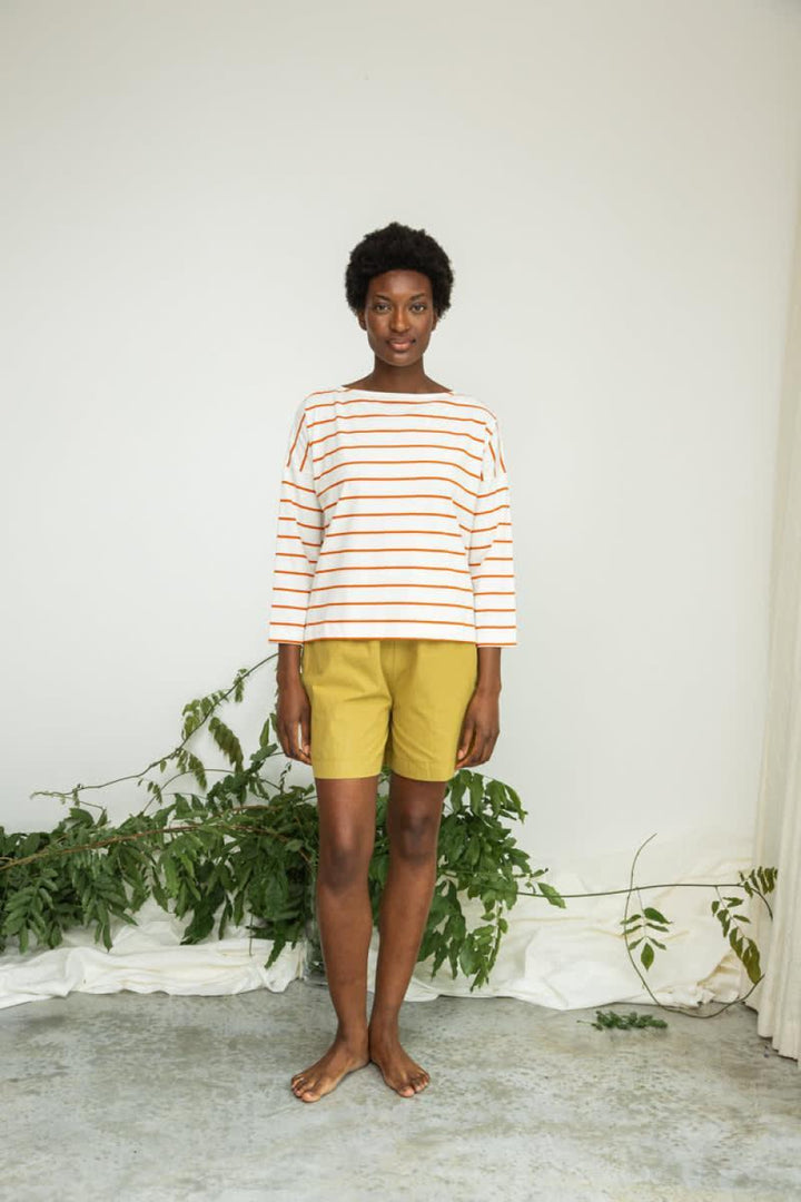 Leia-Sue Organic Cotton Top - White and Brick - Shirt