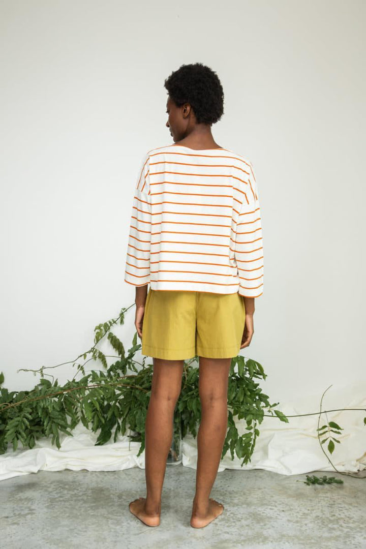 Leia-Sue Organic Cotton Top - White and Brick - Shirt