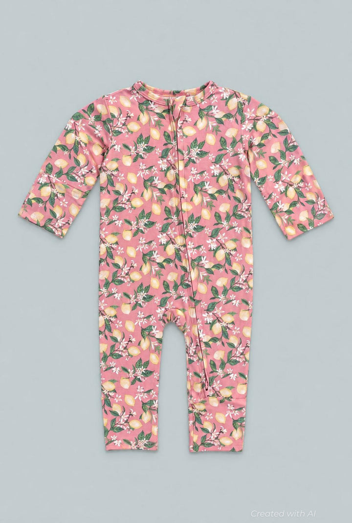 Lemon Floral Print Convertible Romper - Lemons Pink - Romper