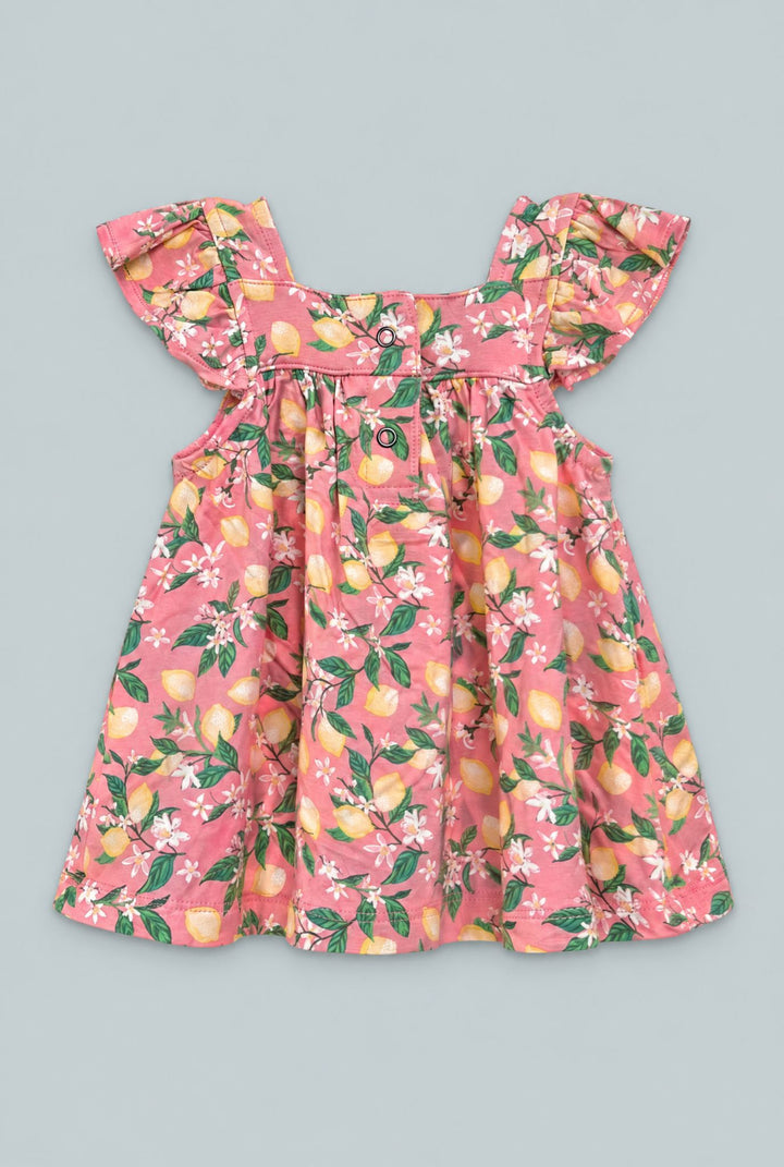 Lemon Floral Print Ruffle Dress With Bloomer - Lemons Pink - Dresses