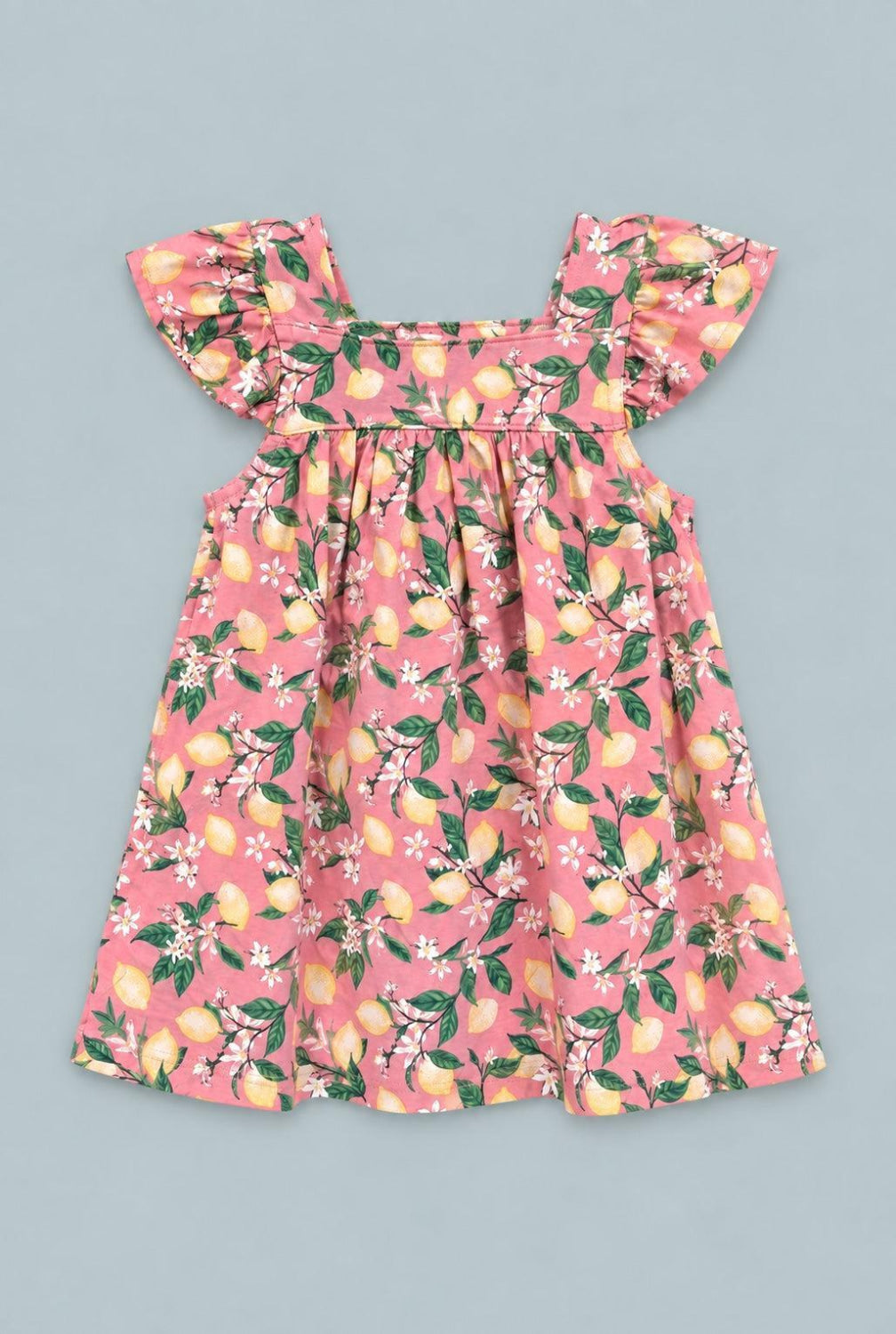 Lemon Floral Print Ruffle Dress With Bloomer - Lemons Pink - Dresses