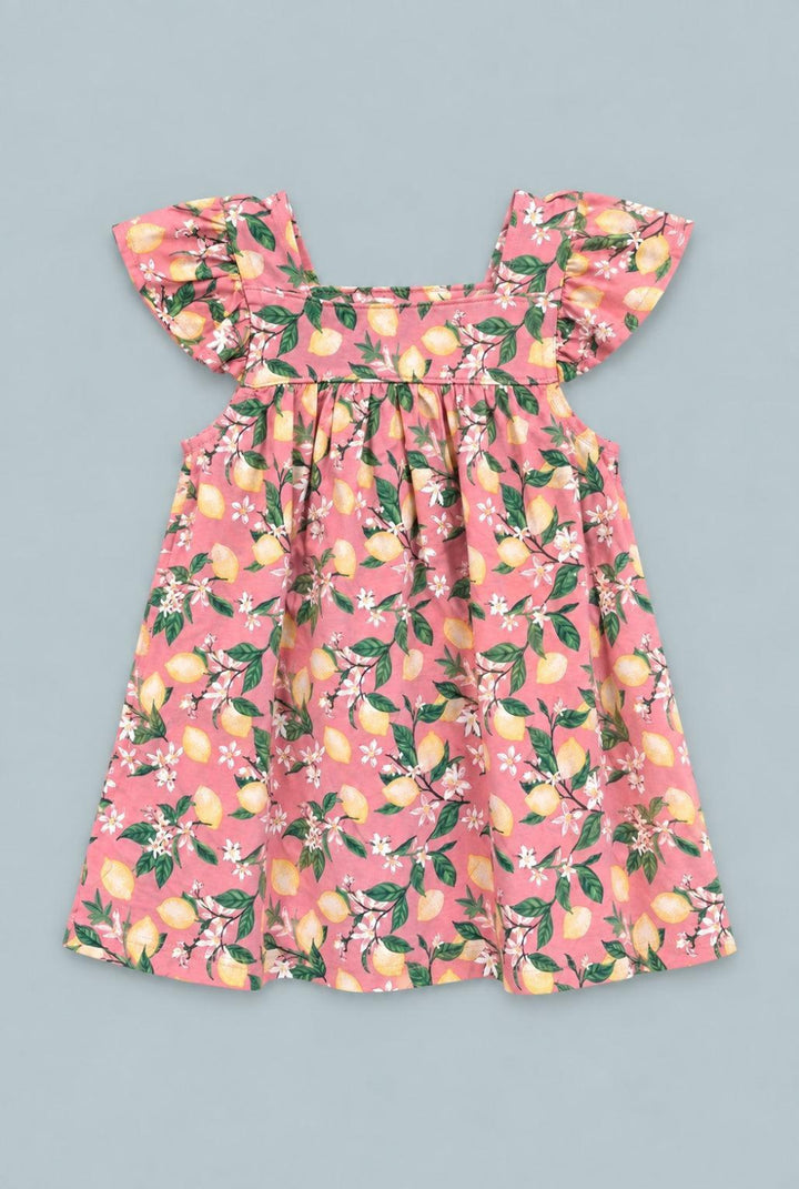 Lemon Floral Print Ruffle Dress With Bloomer - Lemons Pink - Dresses