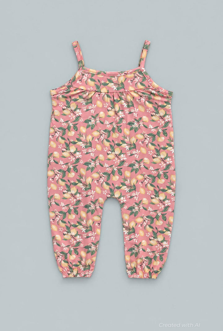 Lemon Floral Tank Pant Romper - Lemons Pink - Romper