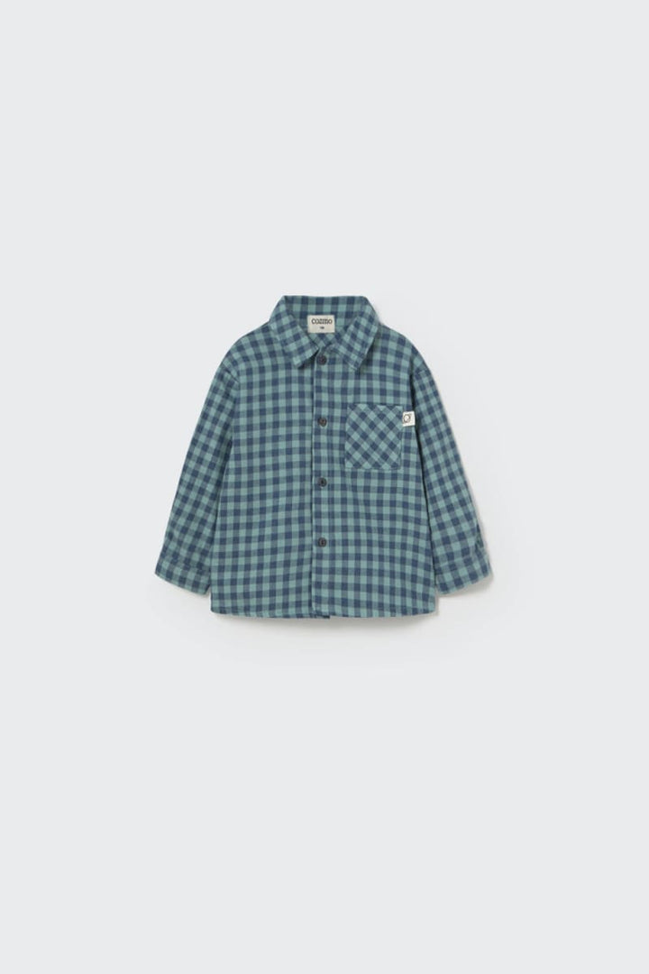 Gingham Flannel Baby Shirt Artic Blue