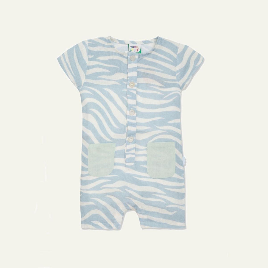 Linen Blue Zebra Baby Romper - Natural/sterling Blue - Romper