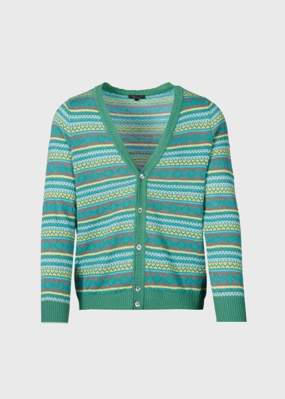 Linen & Cotton Fair Isle Cardigan - Green - Cardigan