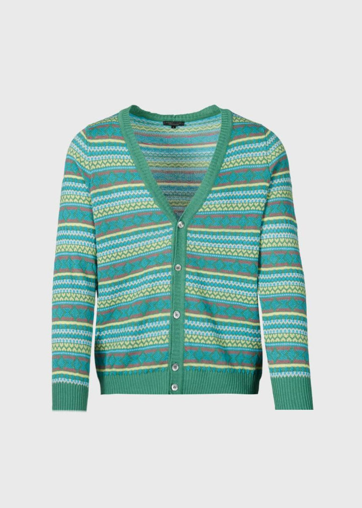 Linen & Cotton Fair Isle Cardigan - Green - Cardigan