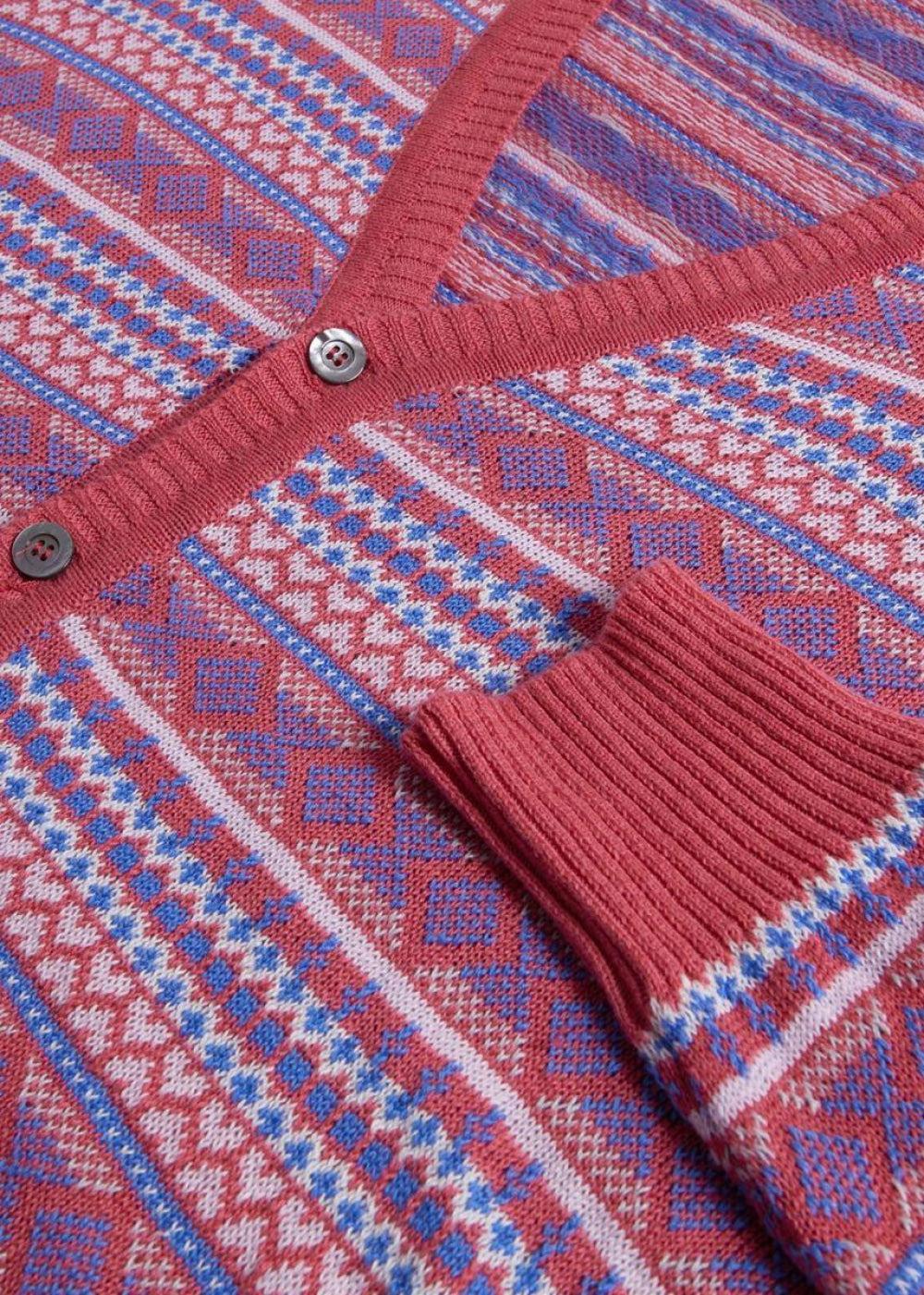 Linen & Cotton Fair Isle Cardigan - Rose - Cardigan