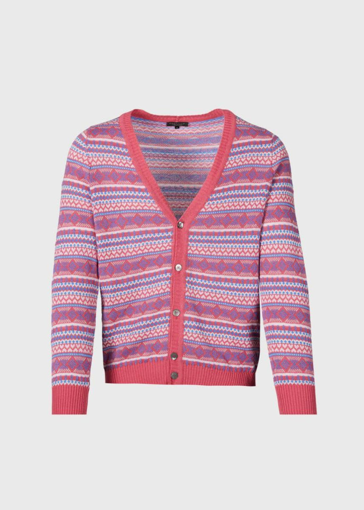 Linen & Cotton Fair Isle Cardigan - Rose - Cardigan