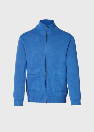 Linen & Cotton Knit Blouson - Blue - Sweater