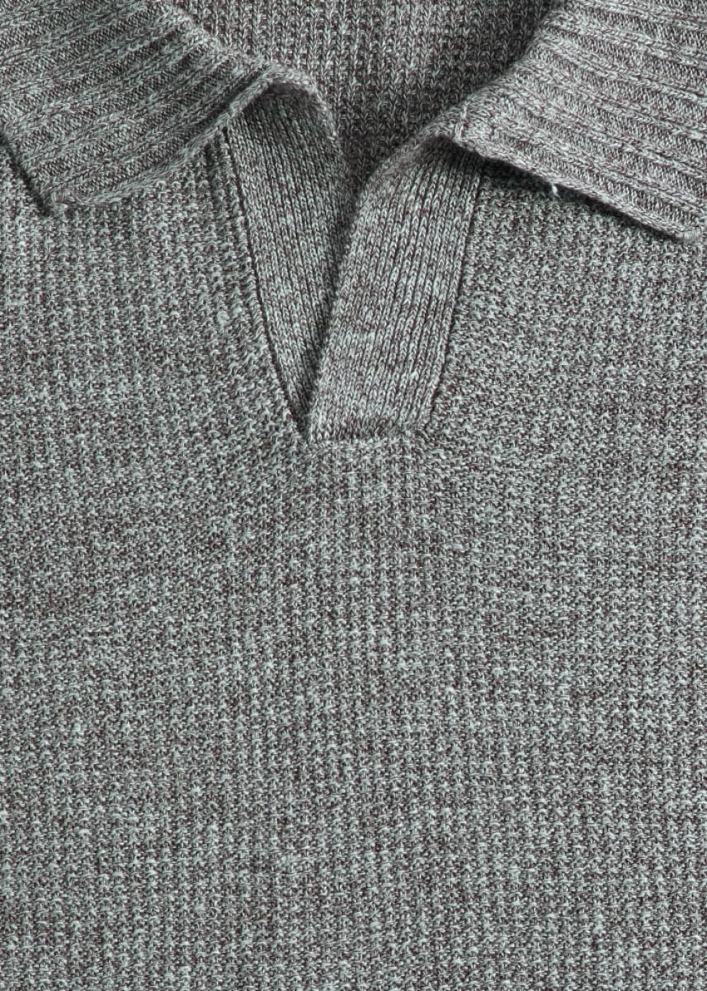Linen & Cotton Knit Open Collar Polo - Grey - XXL (46) - Polo