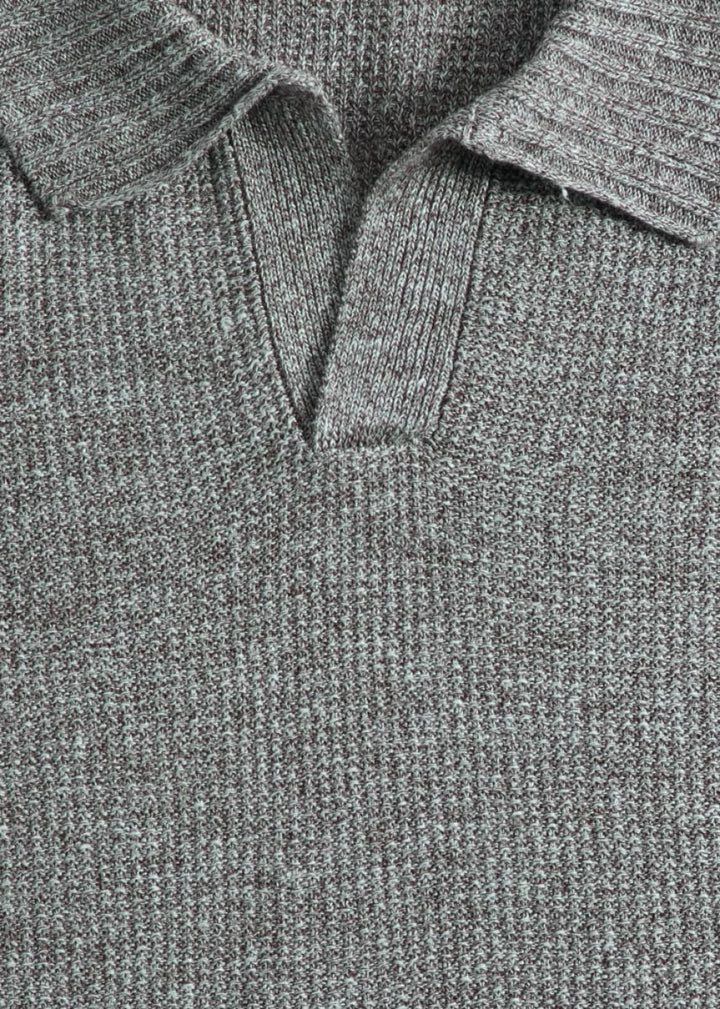 Linen & Cotton Knit Open Collar Polo - Grey - XXL (46) - Polo