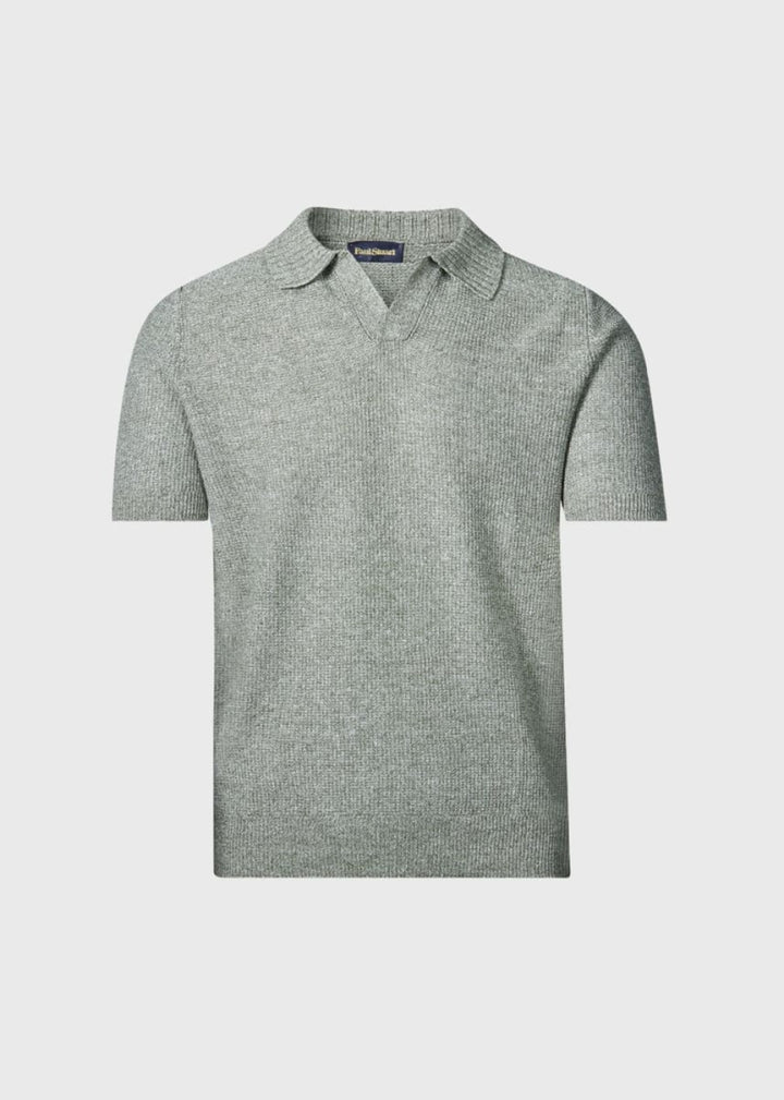 Linen & Cotton Knit Open Collar Polo - Grey - XXL (46) - Polo