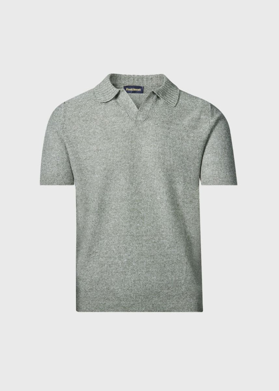 Linen & Cotton Knit Open Collar Polo - Grey - XXL (46) - Polo