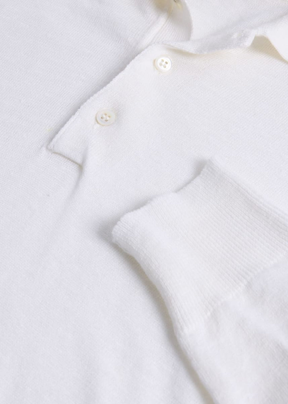 Linen & Cotton Long Sleeve Polo - White - Polo
