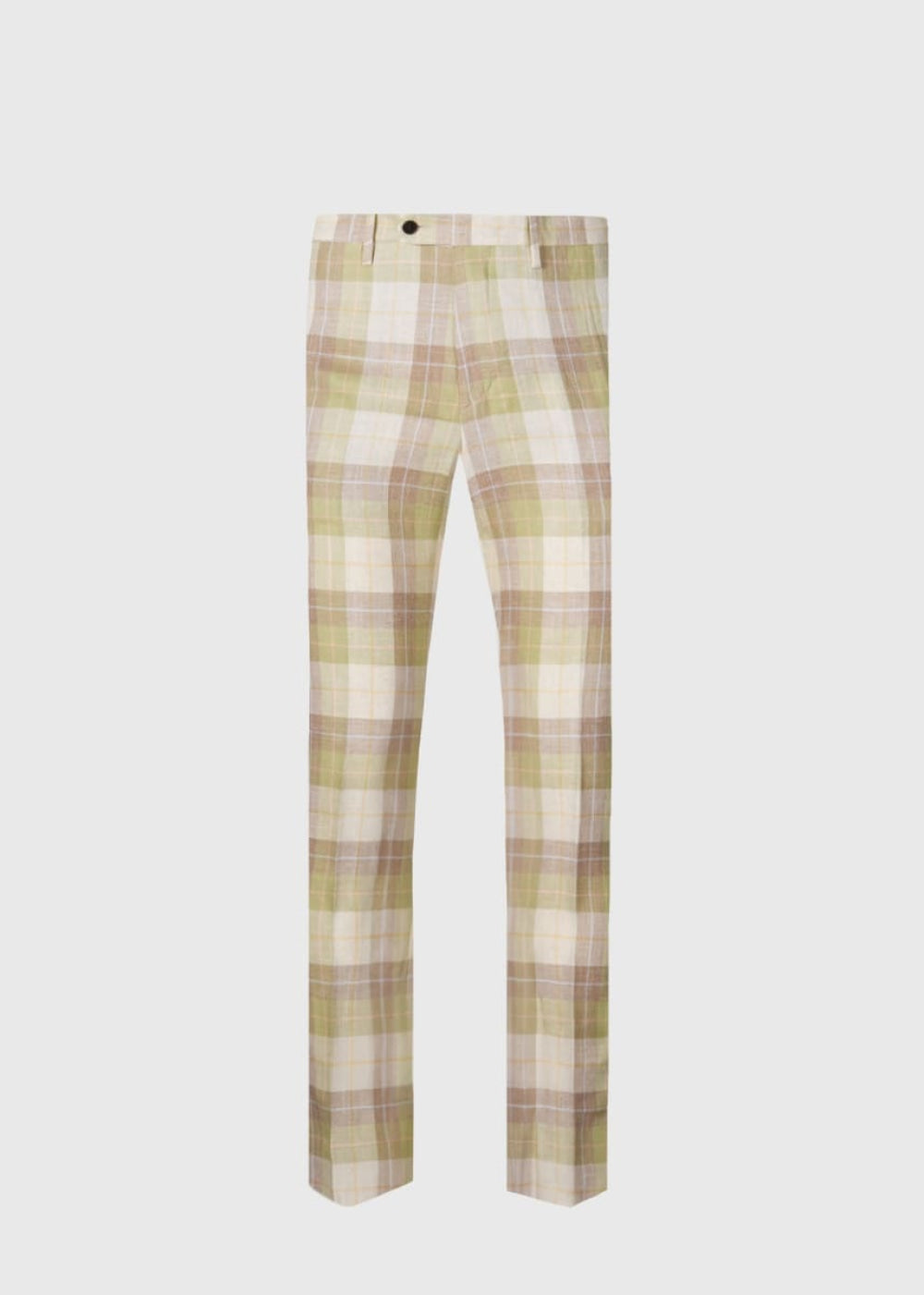 Linen & Cotton Plaid Trousers - Sage - Trouser