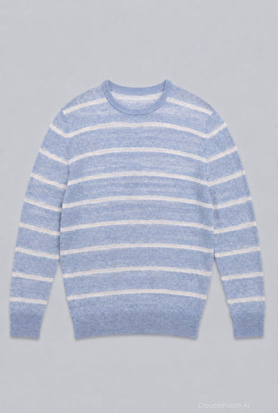 Linen & Cotton Rollneck Stripe Sweater - Blue - M (40) - Sweater