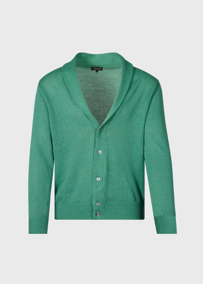 Linen & Cotton Shawl Collar Cardigan - Green - Cardigan