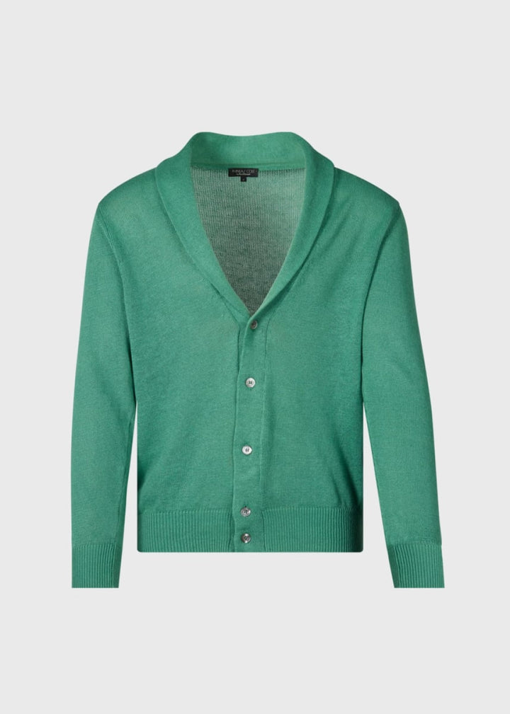 Linen & Cotton Shawl Collar Cardigan - Green - Cardigan