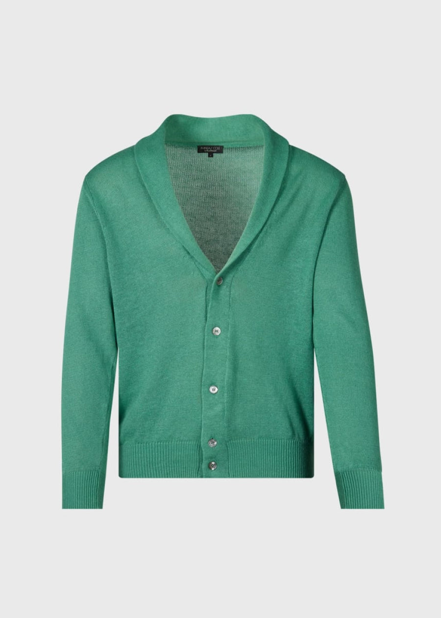 Linen & Cotton Shawl Collar Cardigan - Green - Cardigan