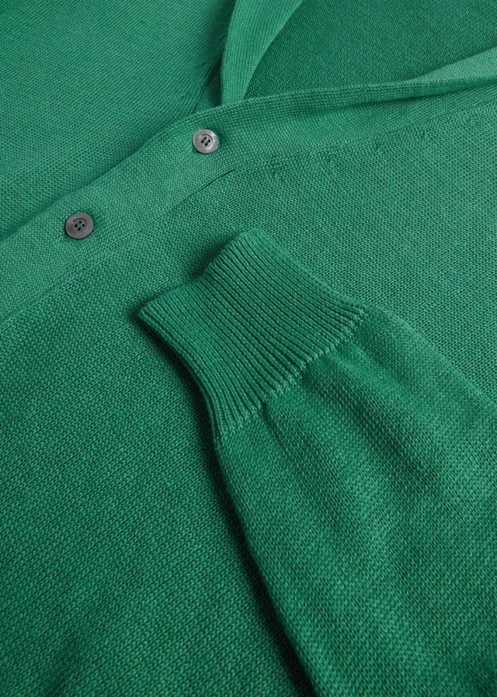 Linen & Cotton Shawl Collar Cardigan - Green - Cardigan