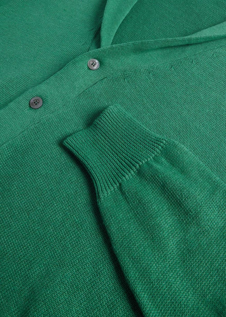 Linen & Cotton Shawl Collar Cardigan - Green - Cardigan