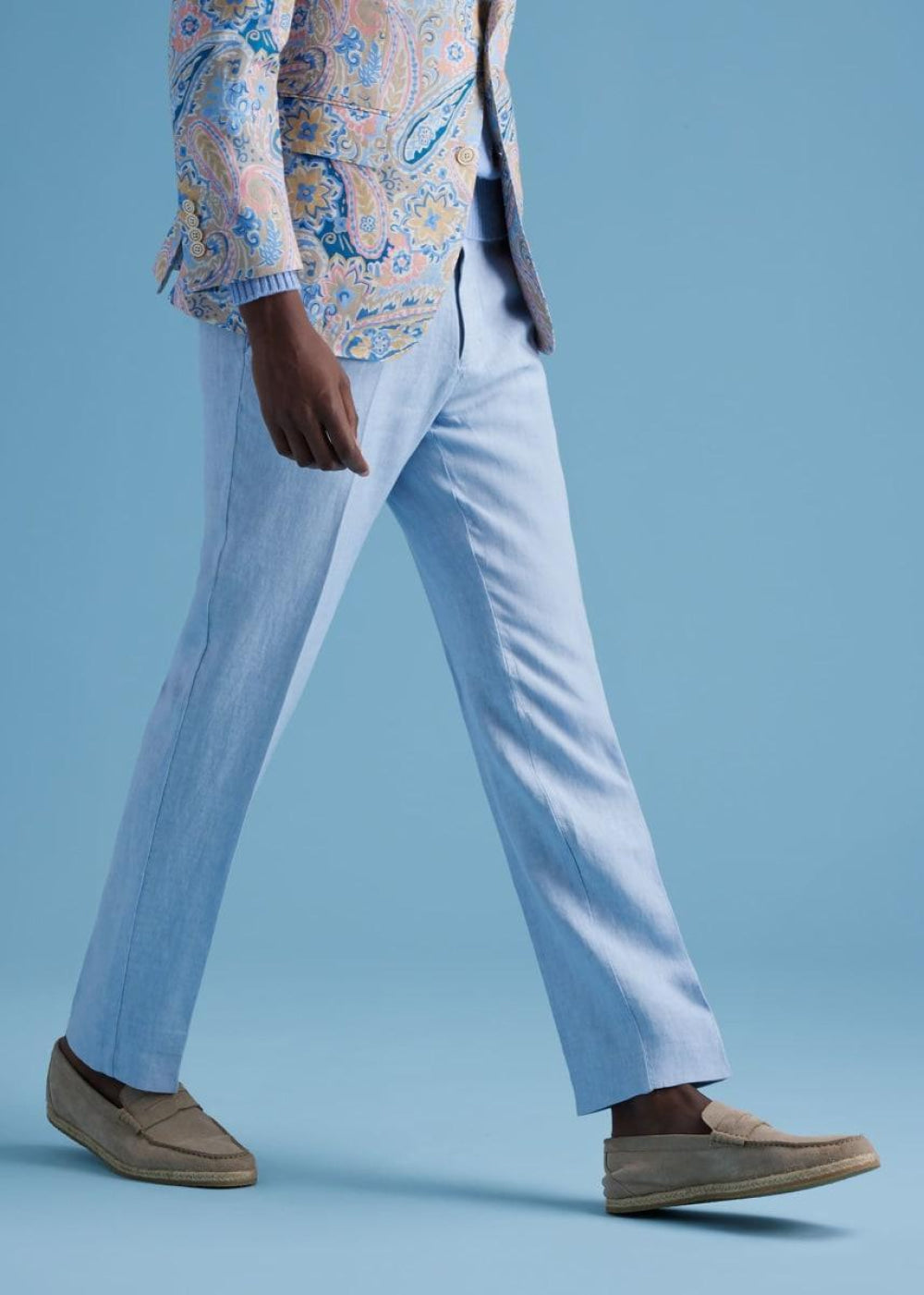 Linen Drawstring Trouser - Light Blue - 40 (Long) - Pants