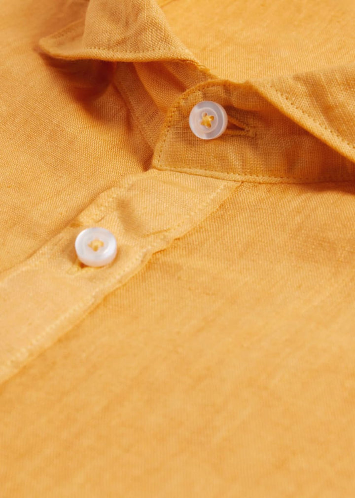 Linen Half Placket Sport Shirt - Orange - Collared Shirt