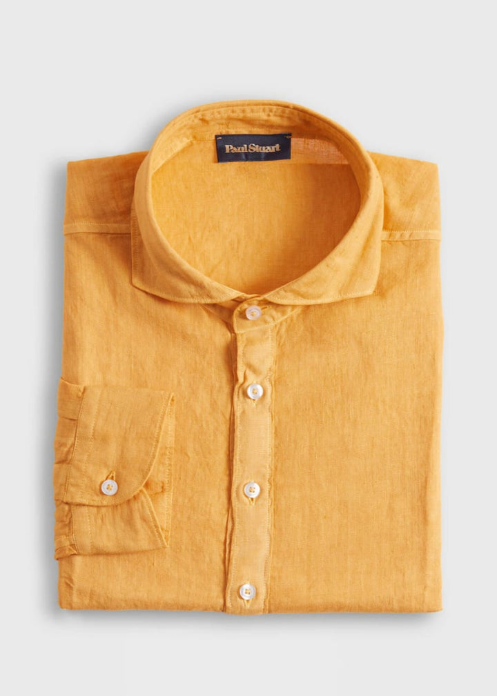 Linen Half Placket Sport Shirt - Orange - Collared Shirt