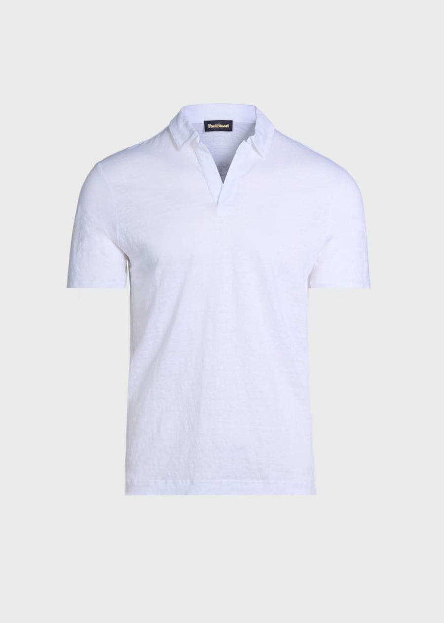 Linen Jersey Johnny Collar Polo - White - XXL (46) - Polo