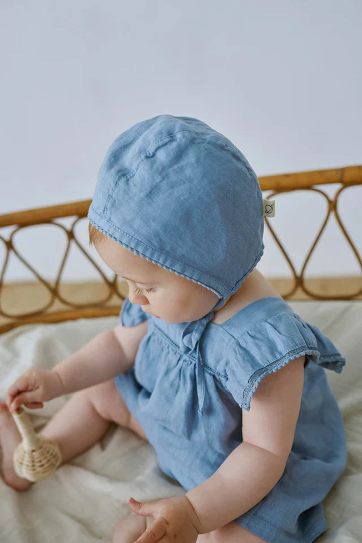 Linen lace baby dress - Sky blue - 6M - Dresses