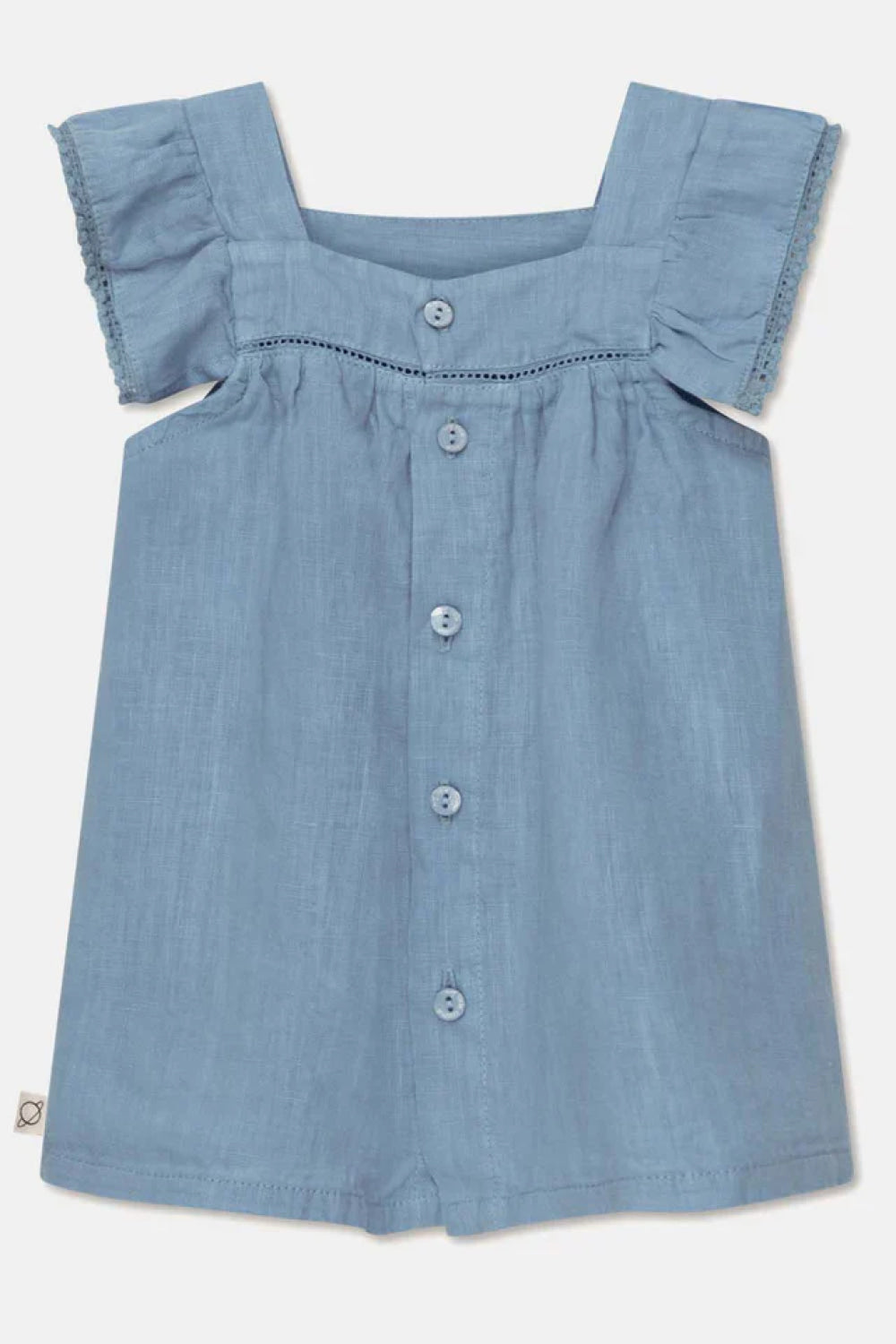 Linen lace baby dress - Sky blue - 6M - Dresses