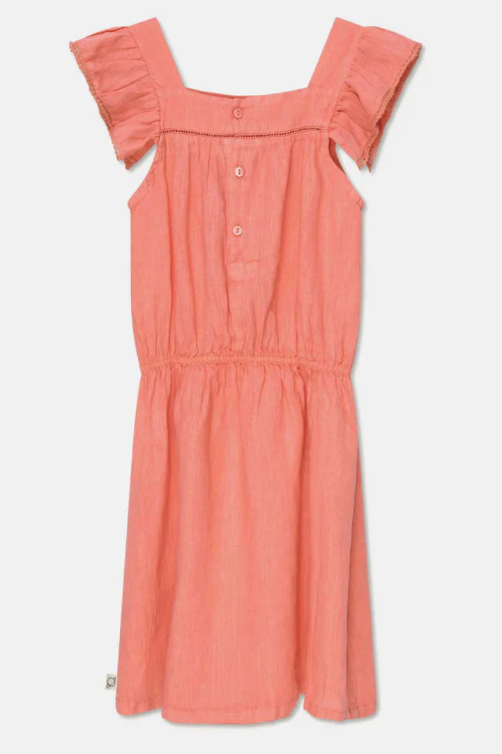 Linen lace dress - Coral - Dresses