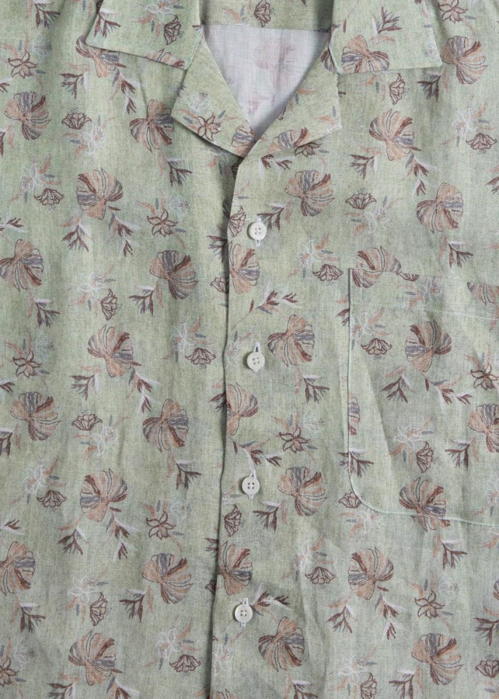 Linen Leaf Print Camp Shirt - Mint - XL (44) - Button Down Shirt