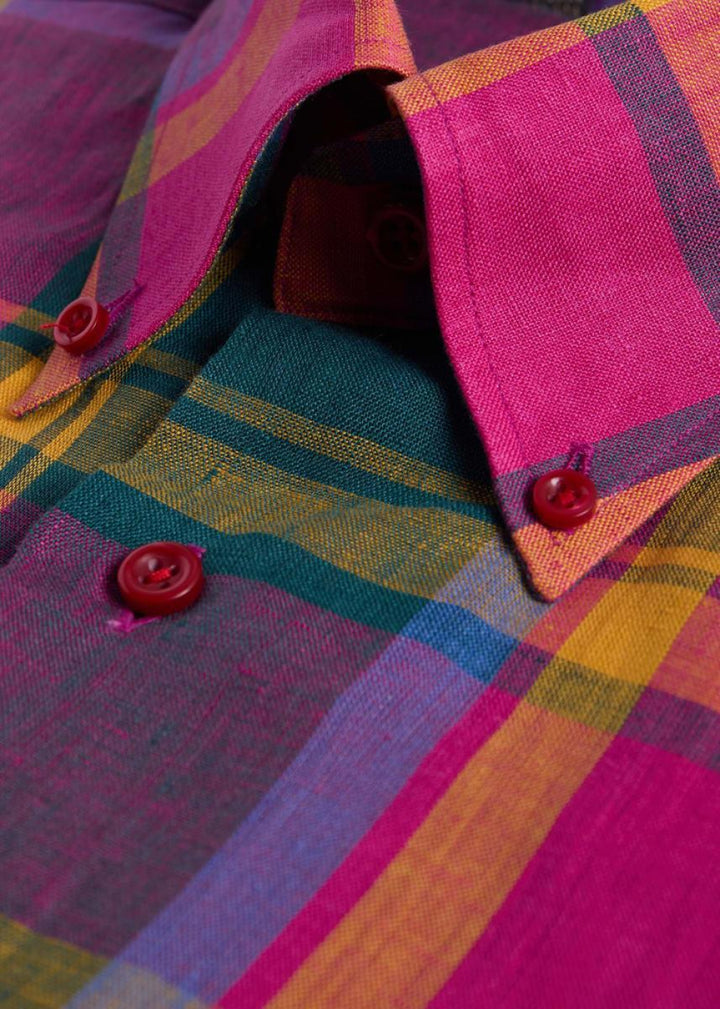 Linen Madras Sport Shirt - Green - S (38) - Collared Shirt