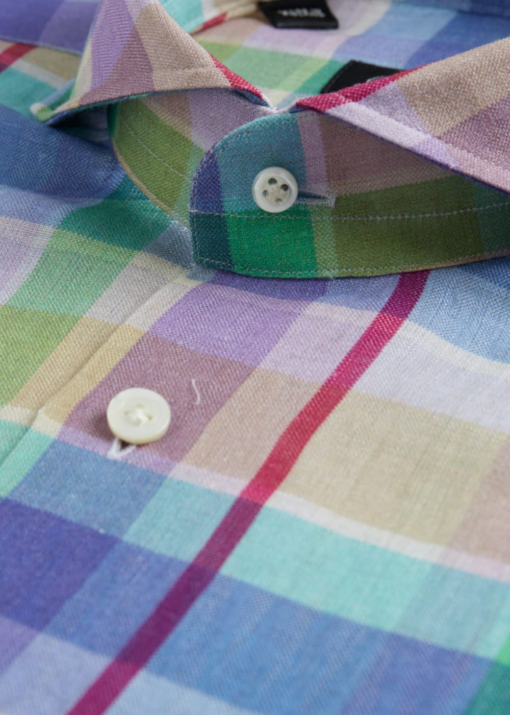 Linen Mint/Lavender Plaid Sport Shirt - Lavender/Multi - Collared Shirt