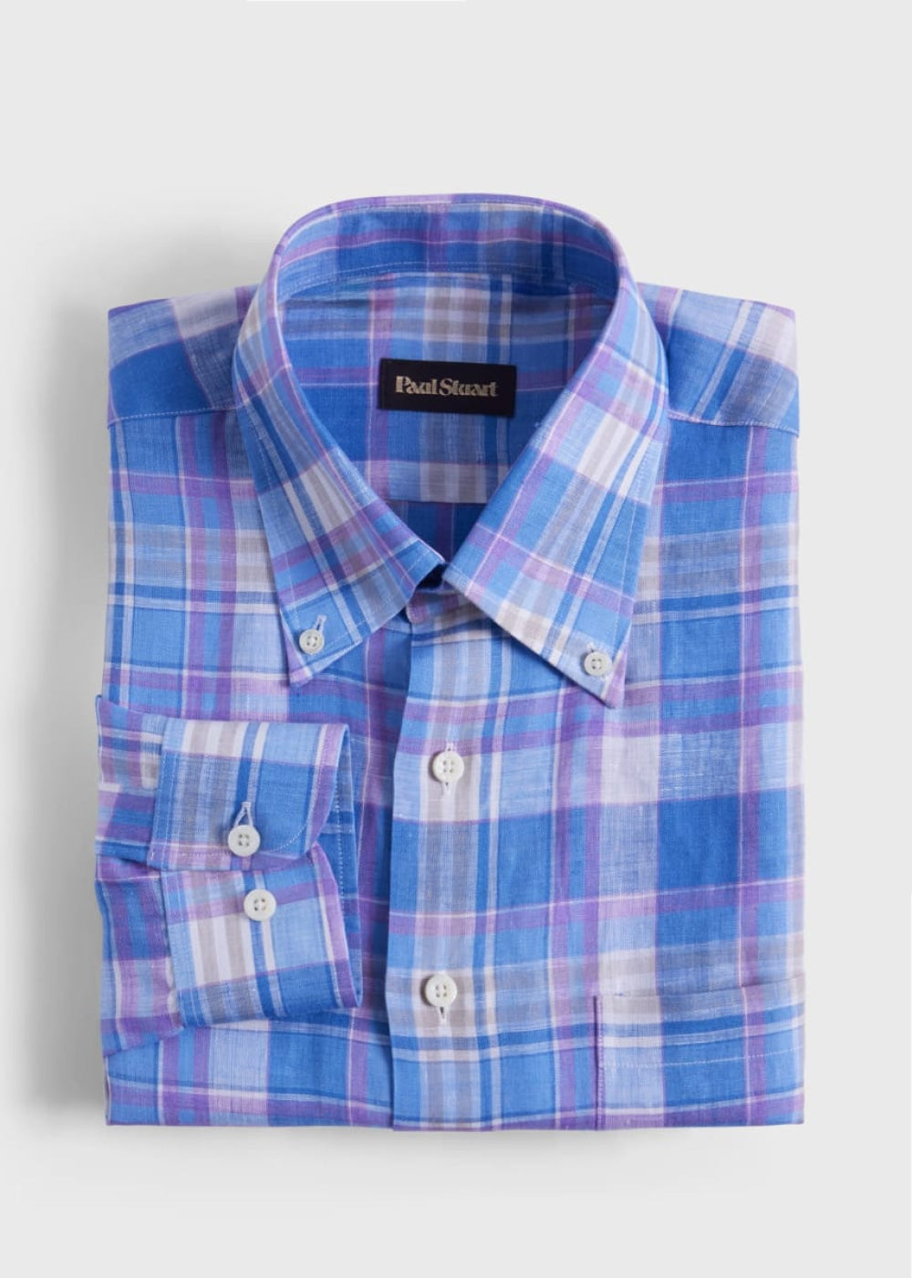 Linen Multicolor Plaid Sport Shirt - Blue/Purple - XL (44) - Collared Shirt