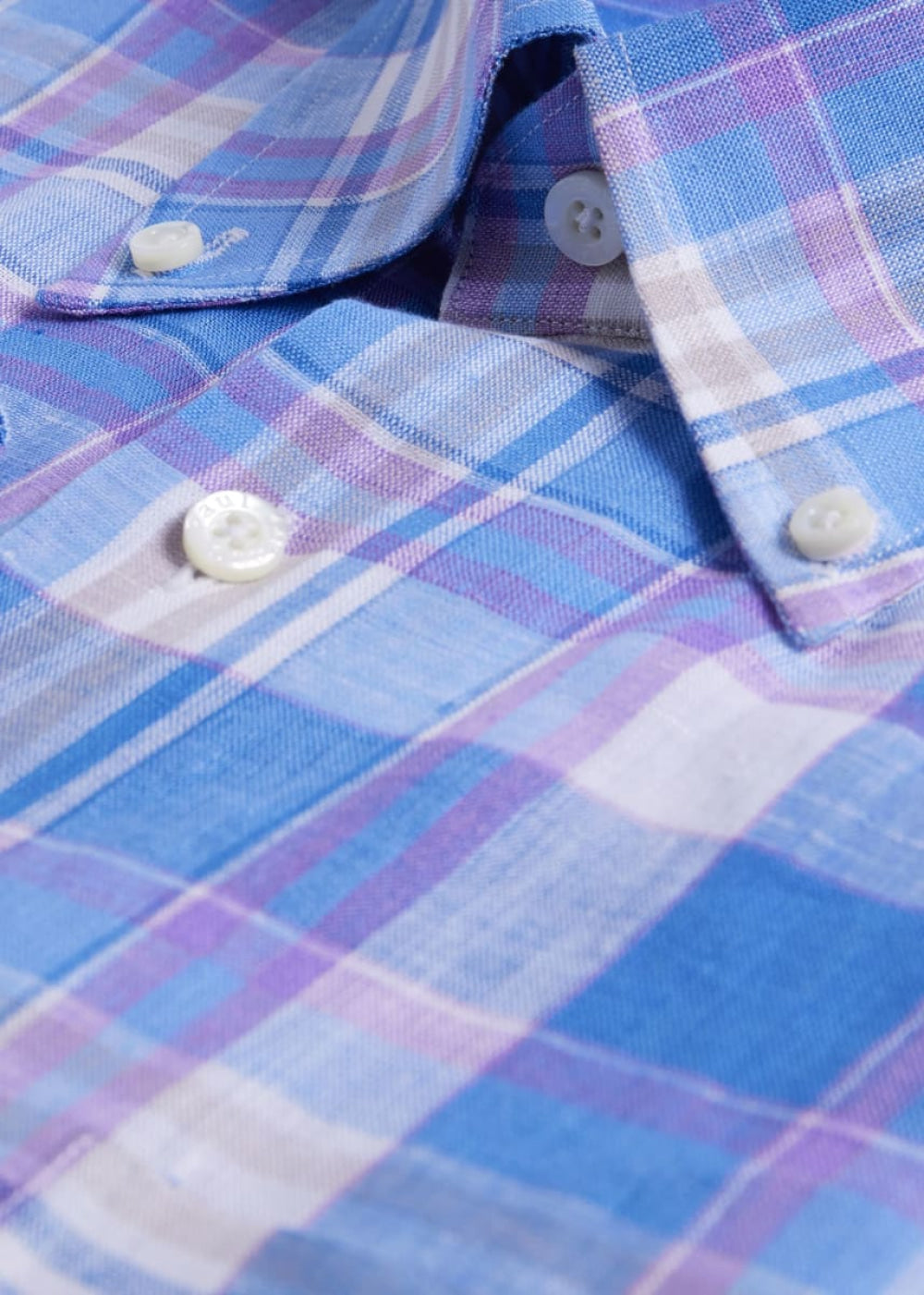 Linen Multicolor Plaid Sport Shirt - Blue/Purple - XL (44) - Collared Shirt