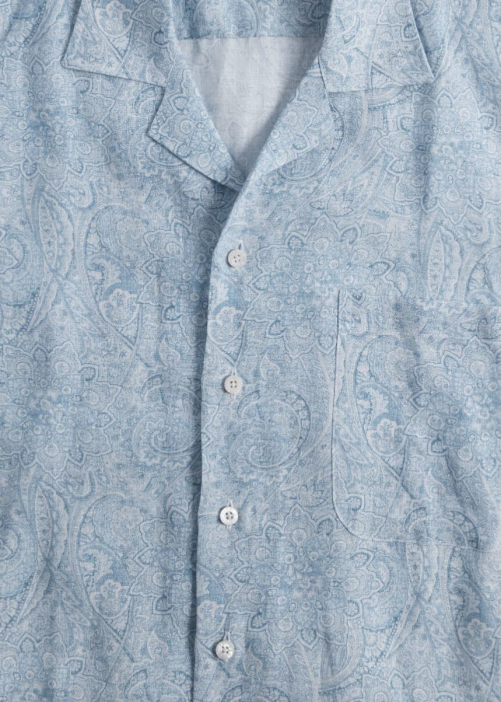 Linen Paisley Print Camp Shirt - Light Blue - Collared Shirt